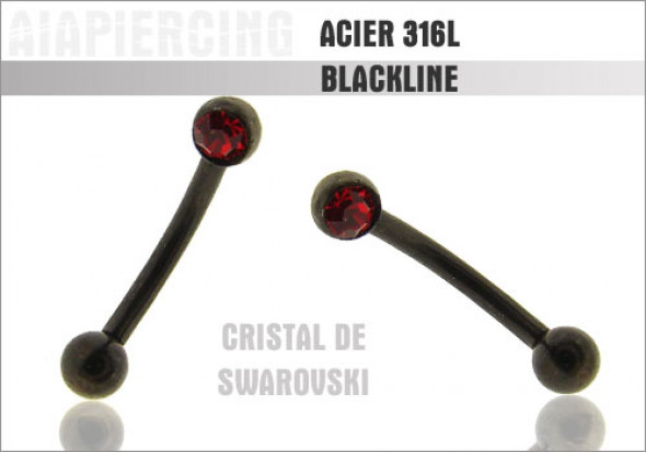 Piercing arcade noire pierre sertie rouge