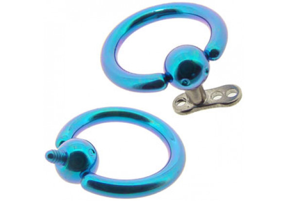 Piercing dermal anneau titane bleu