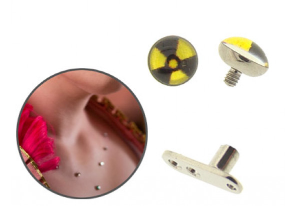 DESTOCKAGE percing dermal Disque titane - logo radioactif