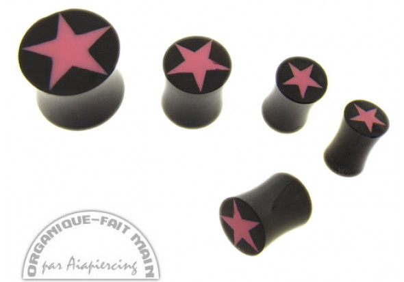 DESTOCKAGE Plug corne noire Etoile  Rose- Du 6mm au 18mm
