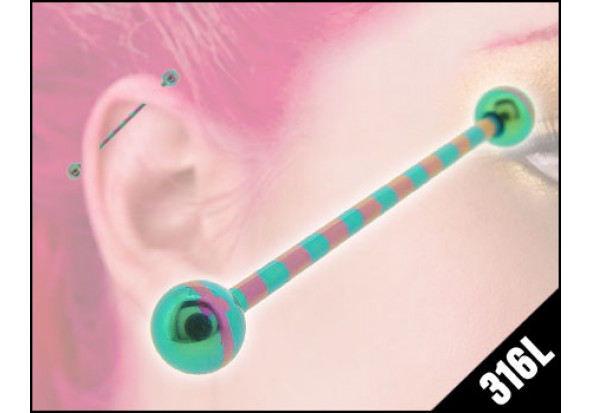 Piercing industriel rayé vert et violet