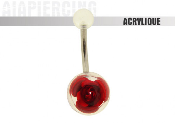 Piercing nombril acrylique rose rouge