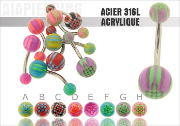 Piercing nombril acrylique damier bicolor