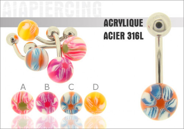 Piercing nombril acrylique motif fleur