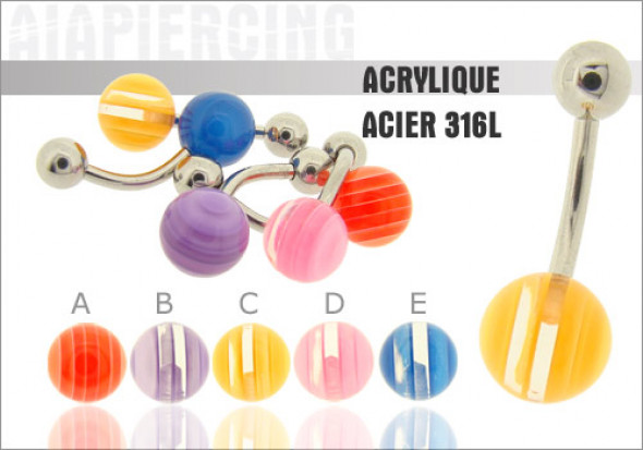 Piercing nombril acrylique rayé translucide