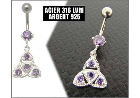 Pendentif nombril argent triskel violet