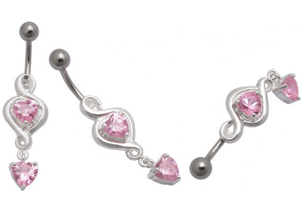 Piercing nombril argent coeur rose