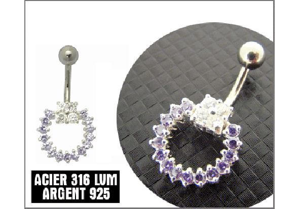 Piercing nombril argent pierre violette