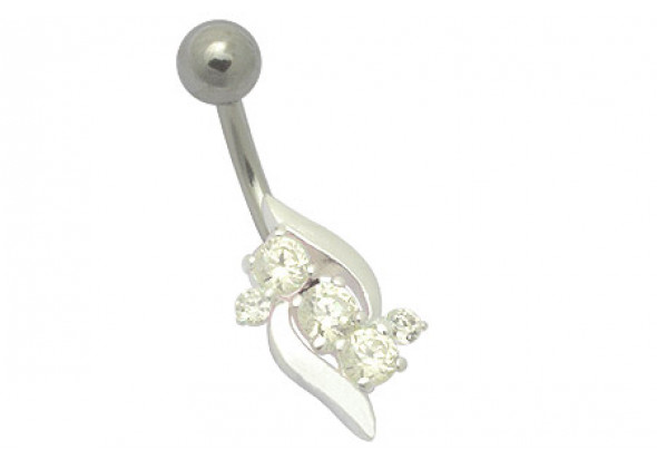 Piercing nombril argent argent pierres blanches