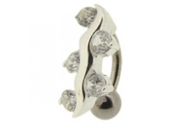 Piercing nombril argent inversé 5 pierres blanches