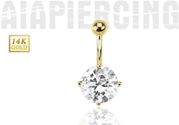 Piercing nombril Or jaune zircon blanc