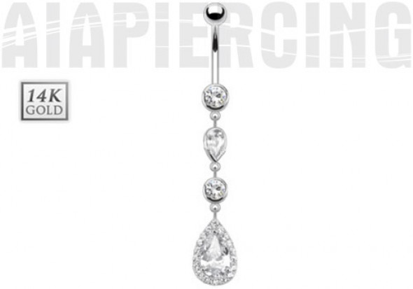 Piercing nombril pierre et gouttes or blanc