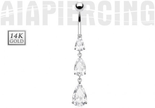 Piercing nombril trio de pierres or blanc