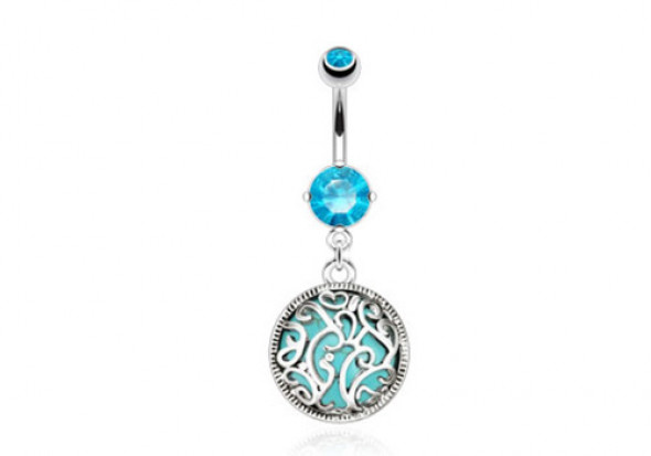 Piercing nombril médaillon turquoise