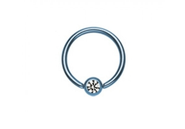 Piercing anneau bleu et strass blanc
