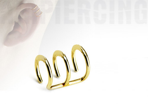 faux piercing anneaux d'oreilles - triple plaqué or