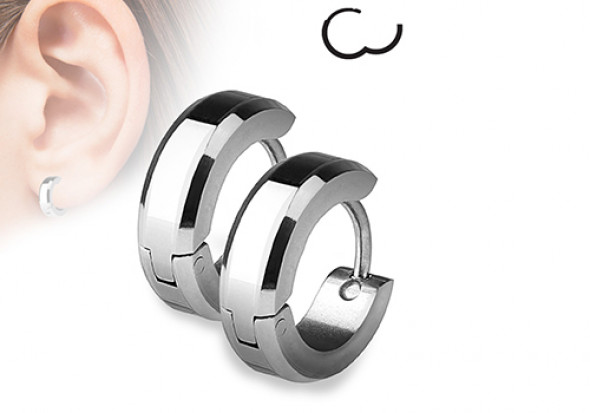 Boucle d'oreille anneau acier rayures biseautées 4mm