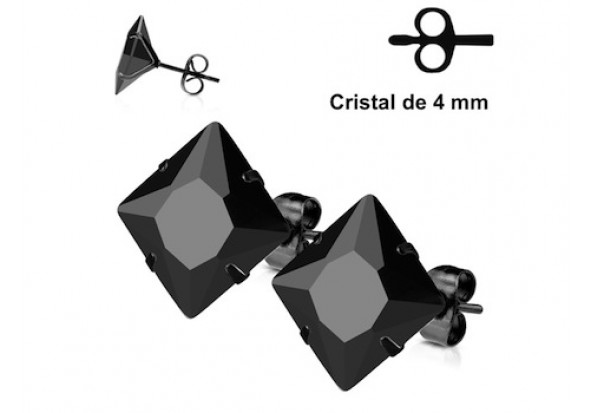 Boucle d'oreille blackline carré cristal noir 4mm