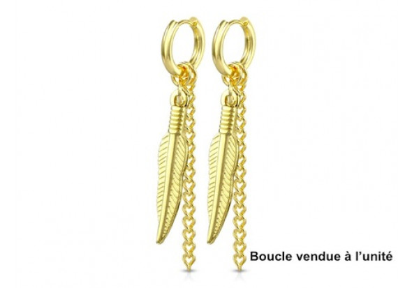 Piercing boucle d'oreille anneau plume dorée