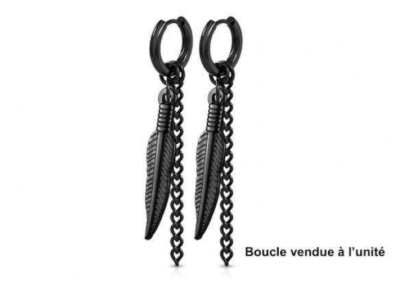 Piercing boucle d'oreille anneau plume noire