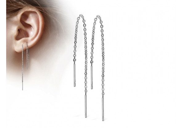 Boucle d'oreille chaine acier double