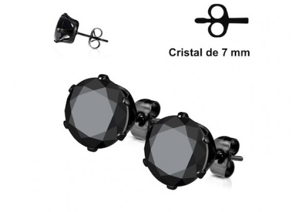 Boucle d'oreille Cristal noir griffé 7mm