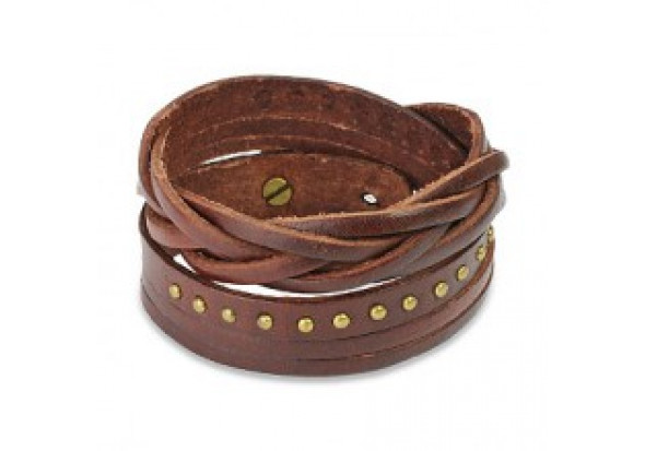 Bracelet en cuir marron multi brins tressés