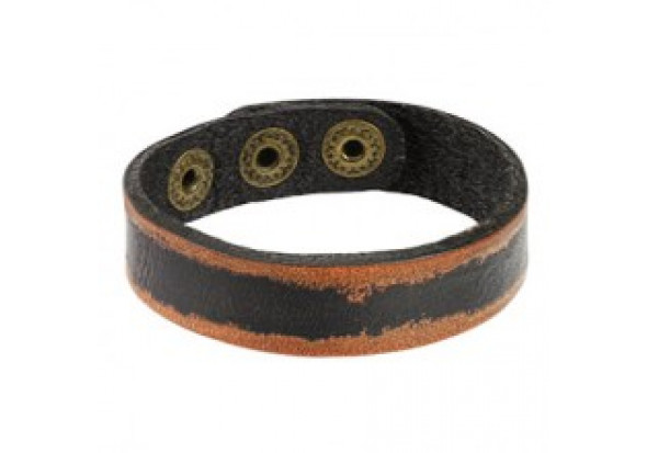 Bracelet en cuir noir et bordures marrons