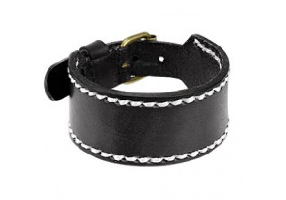 Bracelet large cuir noir homme