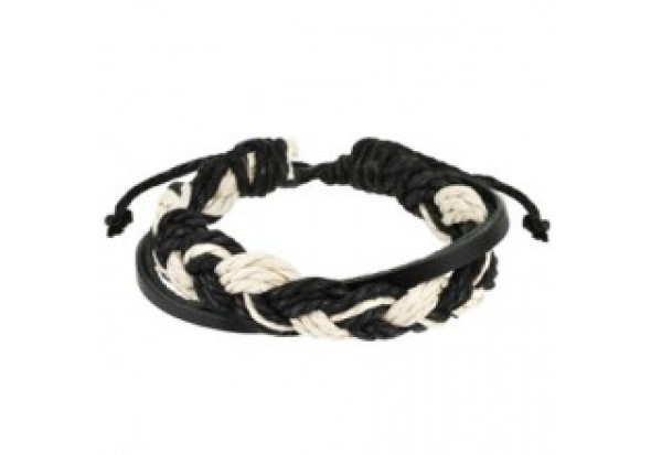 Bracelet homme en cuir tressé noir et blanc