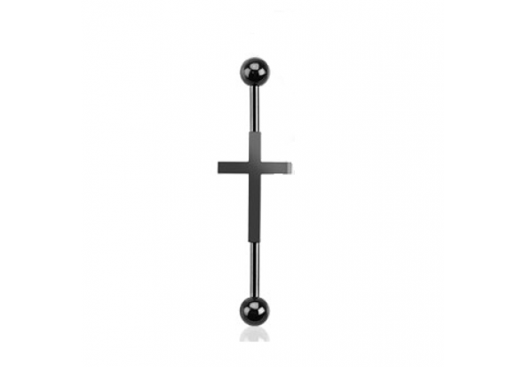 Piercing industriel motif croix plaqué noir