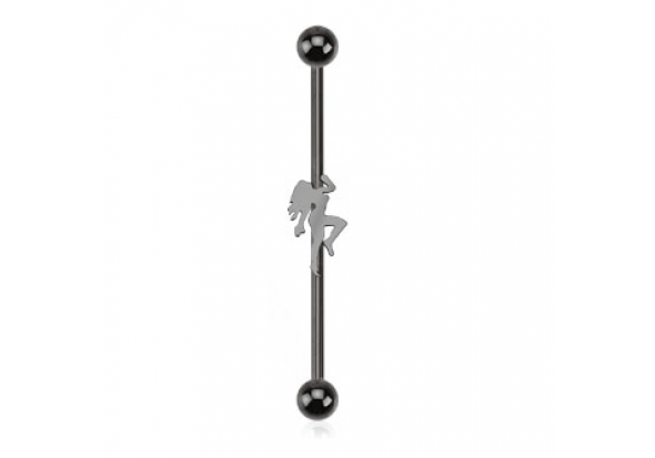 Piercing industriel motif danseuse sexy plaqué noir