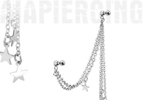 Piercing cartilage double attache motif étoiles