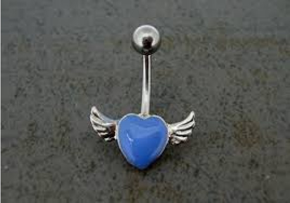 Piercing nombril coeur ailé bleu