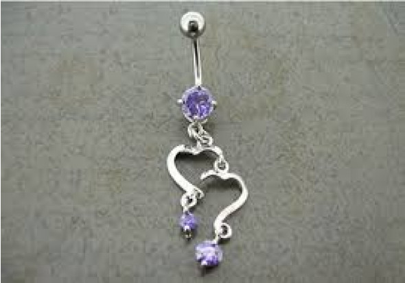 DESTOCKAGE Piercing nombril double coeur violet