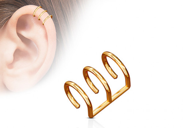 Faux piercing anneau oreille triple plaqué or rose