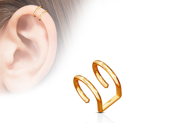 Faux piercing anneau oreille double plaqué or rose