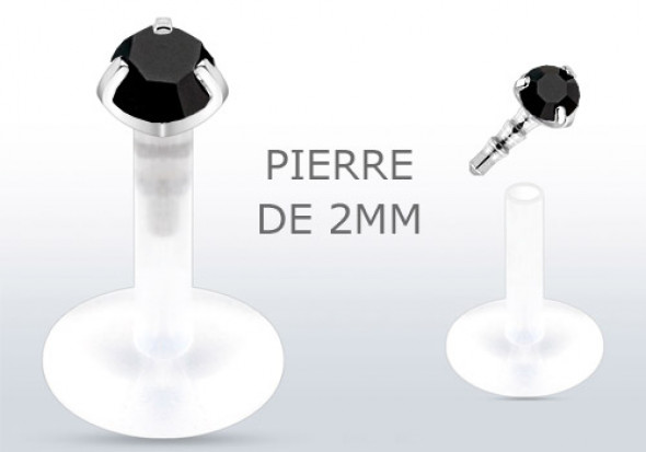 Piercing labret ou tragus pierre noire 2mm