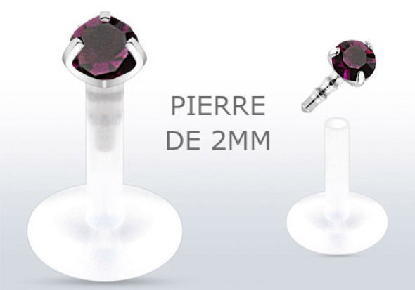 Piercing labret ou tragus pierre violette 2mm