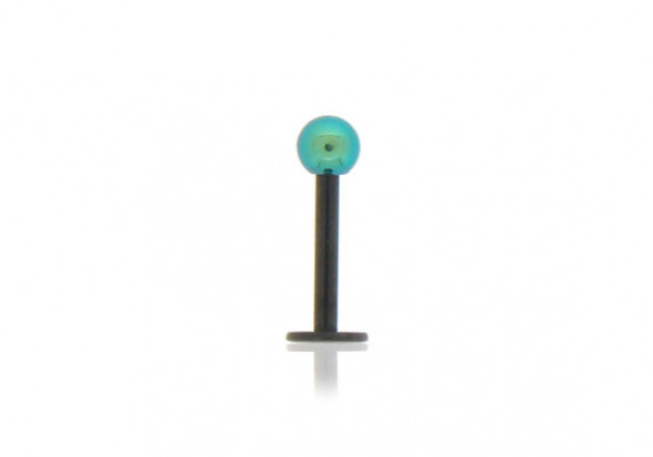 Piercing labret anodisé noir bille verte