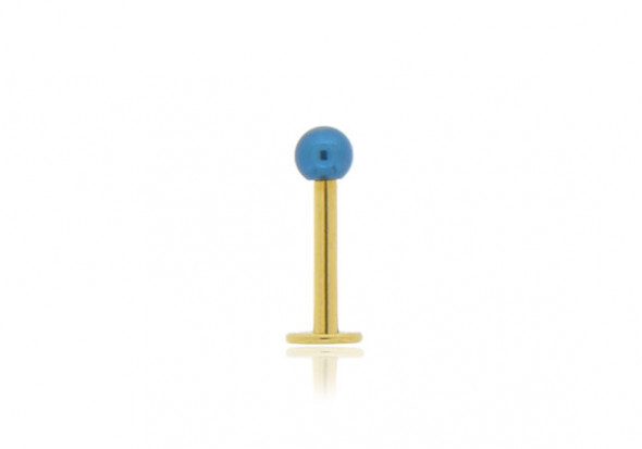 Piercing labret anodisé doré bille bleue foncée