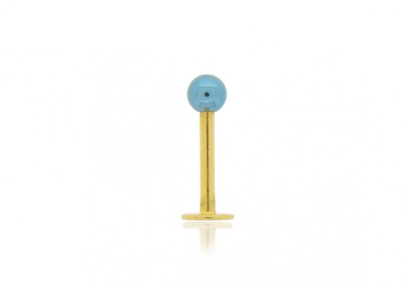 Piercing labret anodisé doré bille bleue