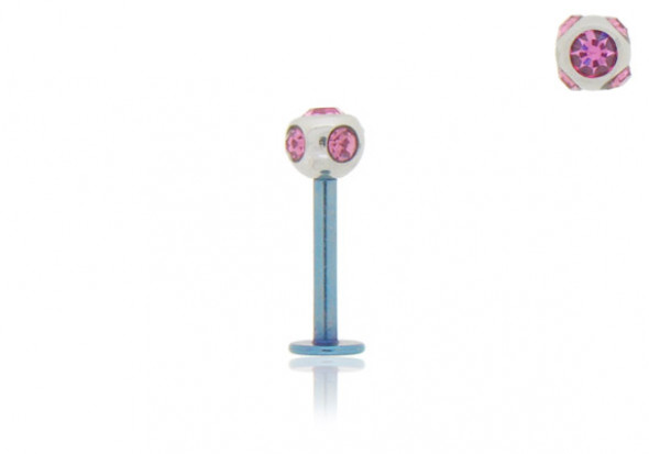 Piercing labret anodisé bleu multi-strass