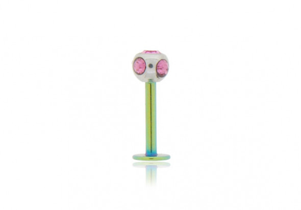 Piercing labret anodisé vert multi-strass