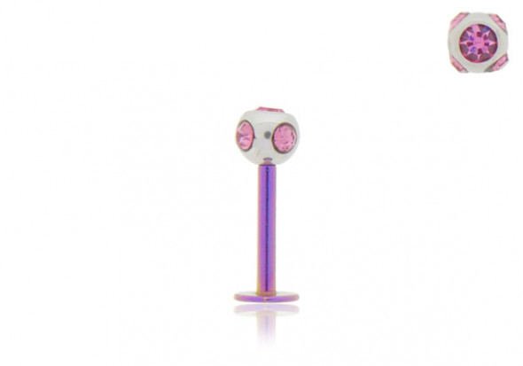 Piercing labret anodisé violet multi-strass