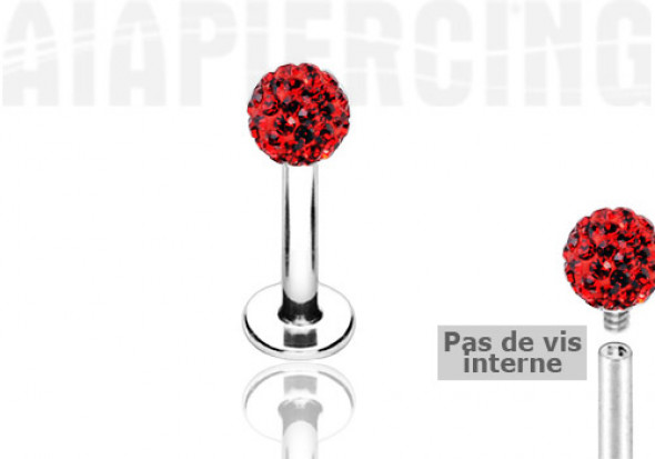 Piercing labret cristaux rouges