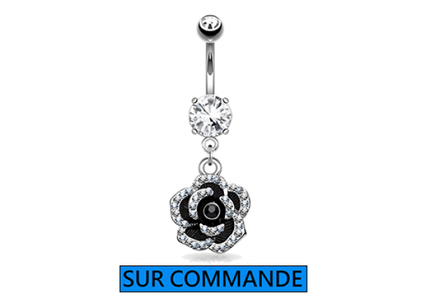 Piercing Nombril rose strass noir et blanc