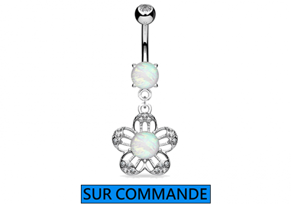 Piercing Nombril fleur Opale et strass