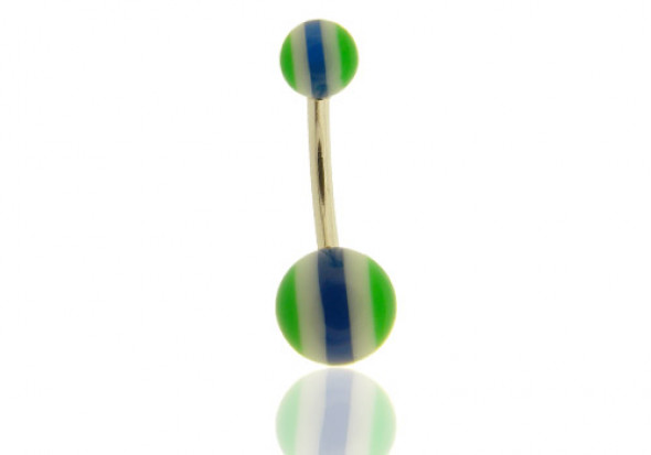 DESTOCKAGE Piercing nombril rayé bleu, blanc et vert