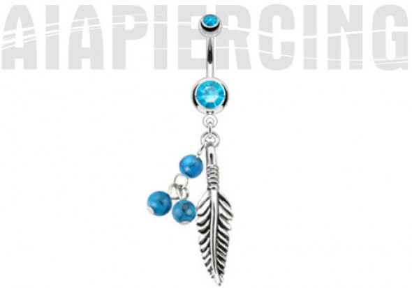 Piercing nombril plume bleu